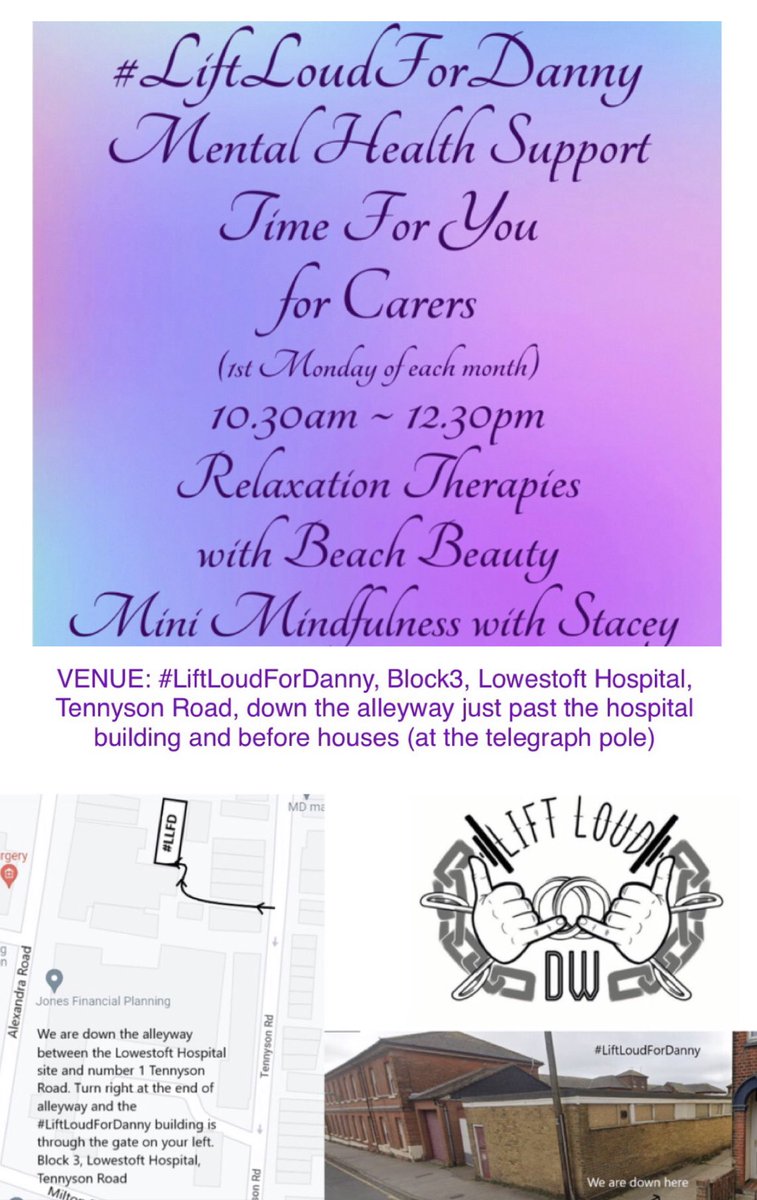 As last Monday a bank holiday we are having today as our Time for You Carers group. For anyone who’d like to come along for support/company, you don’t need to be a carer. Free relaxation therapies & mini mindfulness. Pop in for as long as you like ❤️🏋🏻‍♂️ #LiftLoudForDanny