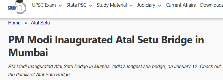 Further, as per articles from @EconomicTimes & @studyiq, Atal Setu Bridge is the longest sea bridge in India with about 16.5 km of length over the sea & about 5.5 km of length on land. It was inaugurated by PM Modi in Mumbai on Jan 12 this year. 
@DFRAC_org : Analysis: #Fake