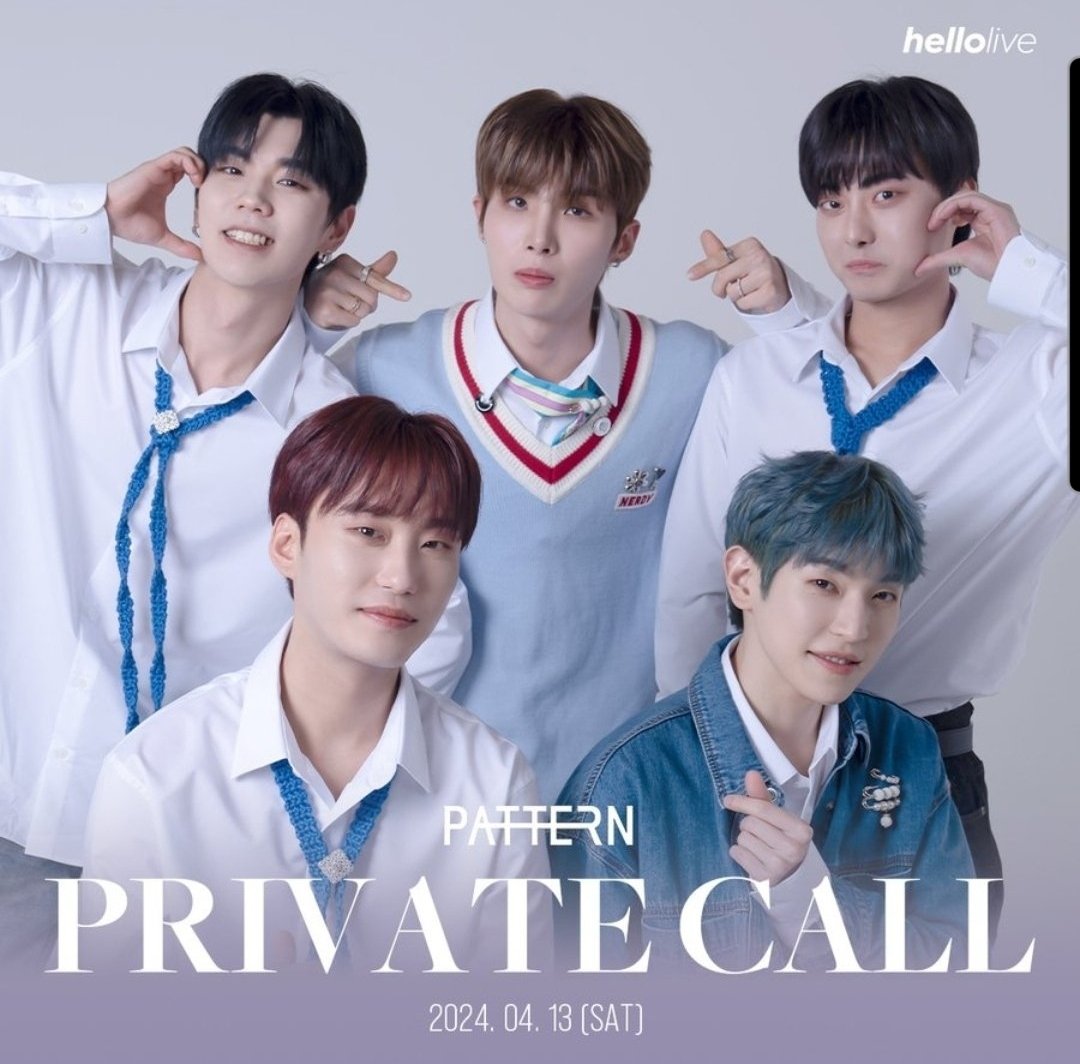 #hellolive_NEW

We invite you to the 2nd private video call event with #PATTERN❣

💙JJ_hellolive.tv/ko/detail/261
💜KOON_hellolive.tv/ko/detail/262
💚KYO_hellolive.tv/ko/detail/263
💛HAEMIN_hellolive.tv/ko/detail/264
🤍JINU_hellolive.tv/ko/detail/265

It's a first-come,…