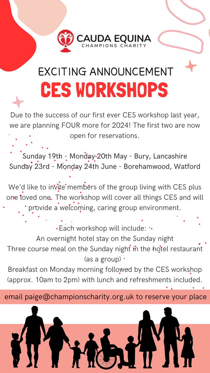 CES warriors!! Join us for our 2024 CES workshops across England. #CES #caudaequina #caudaequinasyndrome #mycesstory #caudaequinachampionscharity #ihaveces #ceswarrior