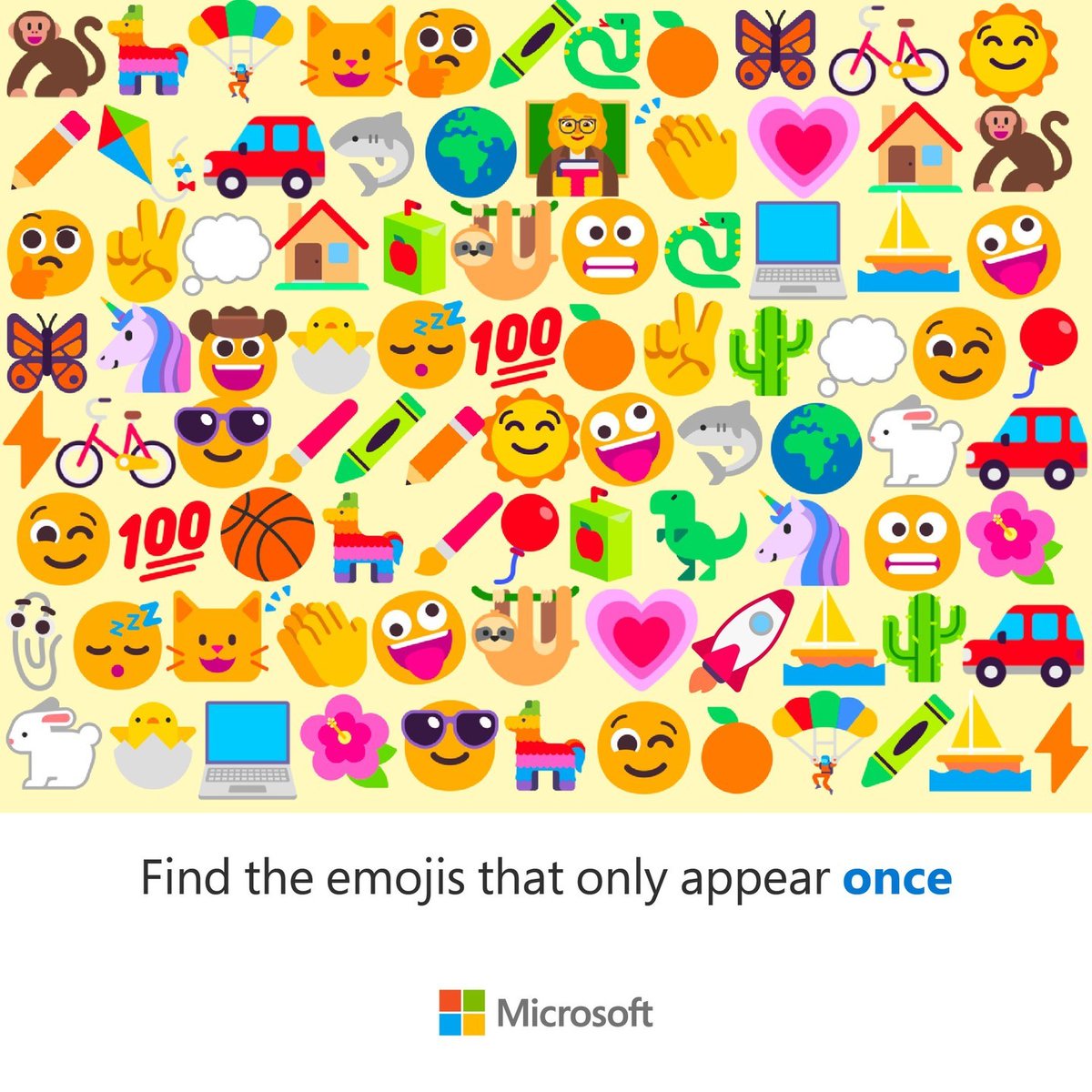 Encuentra los emojis que aparecen solo una vez. 🕵️‍♀️🔍 ¿Cuántos encontraste? 🤔