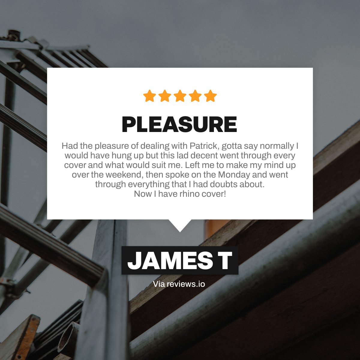 As Jamie says, we are super smooth to deal with 🔥🦏 Get a quote from our five-star team that's bespoke to your trade business: 0116 243 7904 / rhinotradeinsurance.com/quote/ #tradespeople #reviews #fivestar