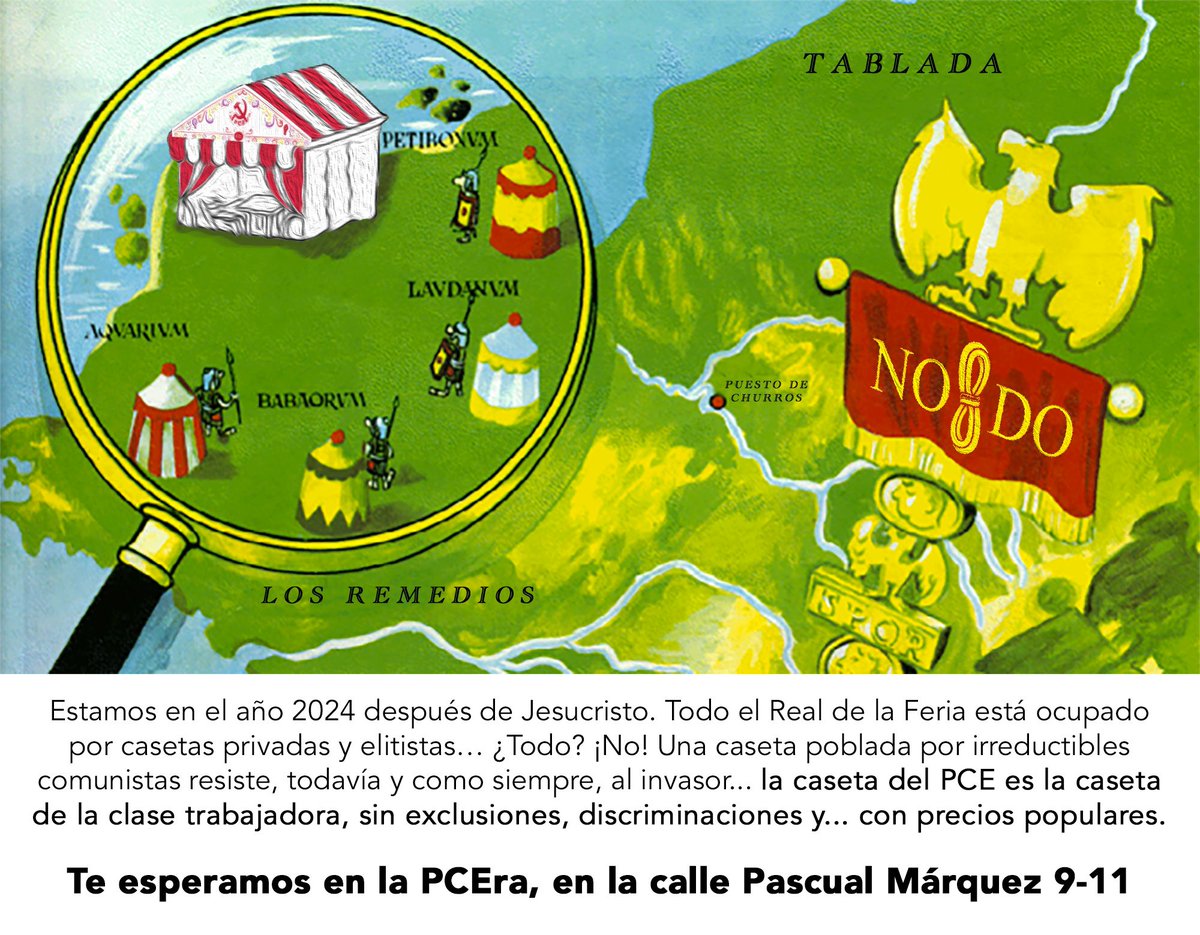 PCA_sevilla's tweet photo. ‼️🎡 ¿Todo el Real de la #FeriaSevilla24 ocupado por casetas elitistas y privadas? ¡No! Vente y disfruta en #LaPCEra2024, la caseta de la clase obrera, sin exclusiones y con precios populares. 

#FeriaDeAbril2024 https://t.co/3TjC8mkzmV