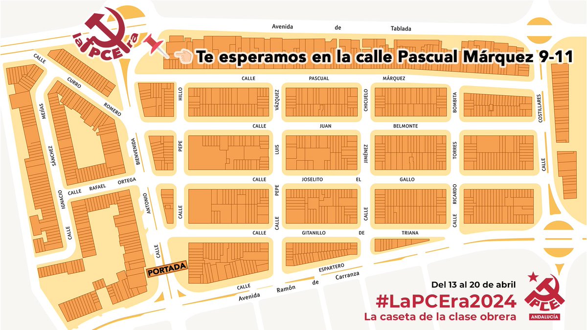 PCA_sevilla's tweet photo. ‼️🎡 ¿Todo el Real de la #FeriaSevilla24 ocupado por casetas elitistas y privadas? ¡No! Vente y disfruta en #LaPCEra2024, la caseta de la clase obrera, sin exclusiones y con precios populares. 

#FeriaDeAbril2024 https://t.co/3TjC8mkzmV