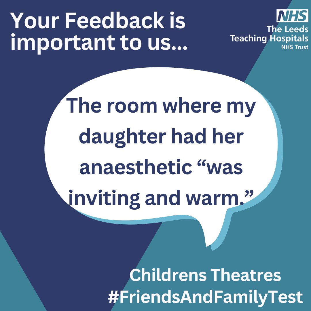 Great feedback for the team in Paediatric Theatres: The room in which my daughter had her anaesthetic was 'inviting and warm, had an iPad in for my daughter to play on which was a good distraction'