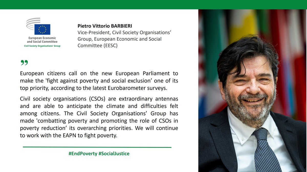 EU citizens call on the new @Europarl_EN to make the fight against poverty and social exclusion one of its top priority, 📊@EurobarometerEU. We will continue to work with @EAPNEurope to #EndPoverty. 🗣️@pietrovbarbieri opening the launch event of the EAPN Poverty Watch Report 2023