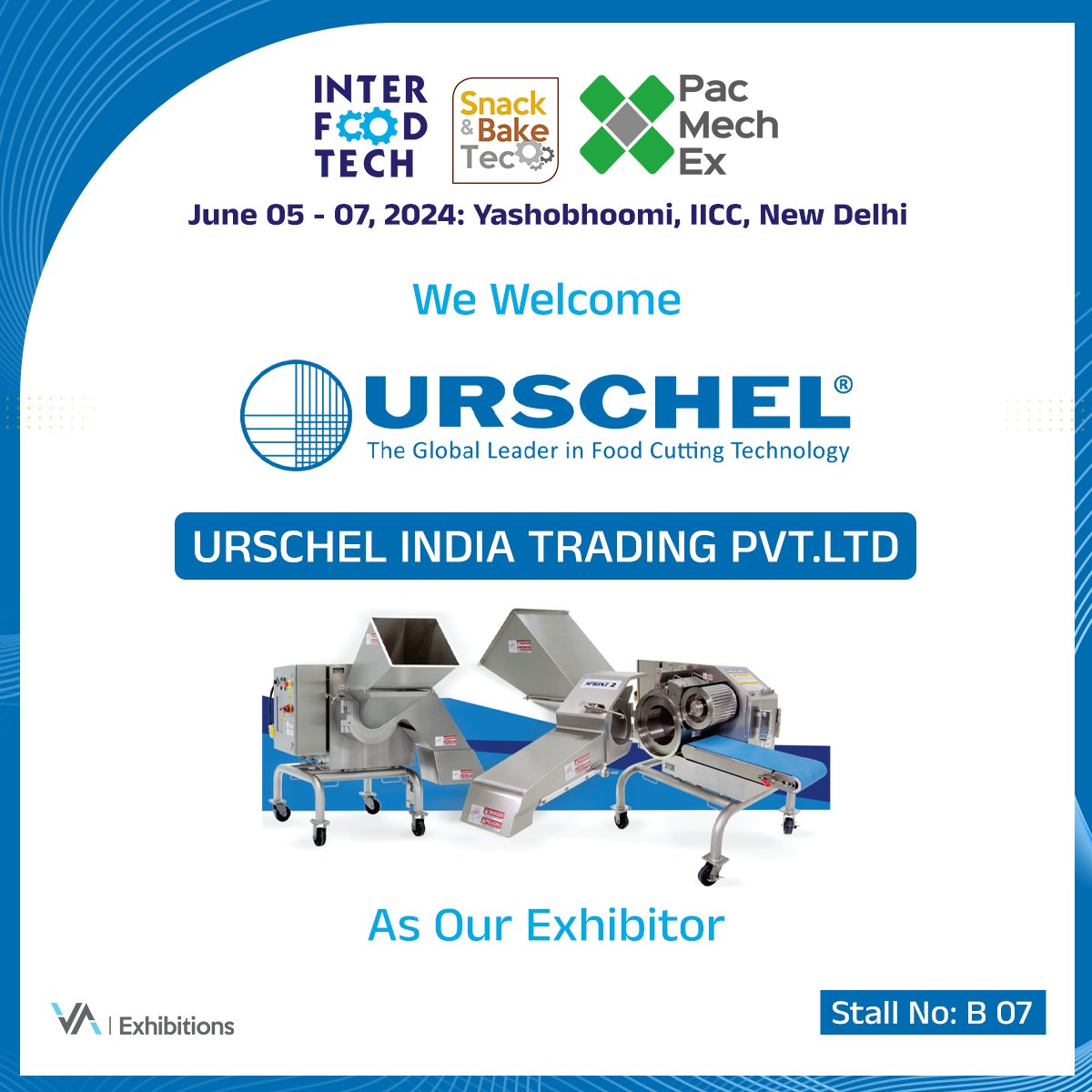 We welcome #Urschel INDIA as our esteemed exhibitor.   URSCHEL is at the forefront of the food processing industry, known for their precision cutting equipment.

#PacMechEx2024 #FoodProcessingInnovation #PrecisionCuttingEquipment #CuttingEdgeMachinery #FoodTechExpo