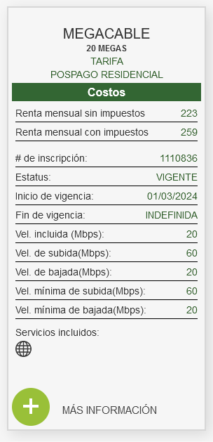 leoj3008's tweet photo. Hola @Megacable, este registro de la tarifa les quedo mal, seguramente eran 6 Megas de subida pero por error se les fueron 60, para que lo corrija el área correspondiente https://t.co/9kcGHDVrNj