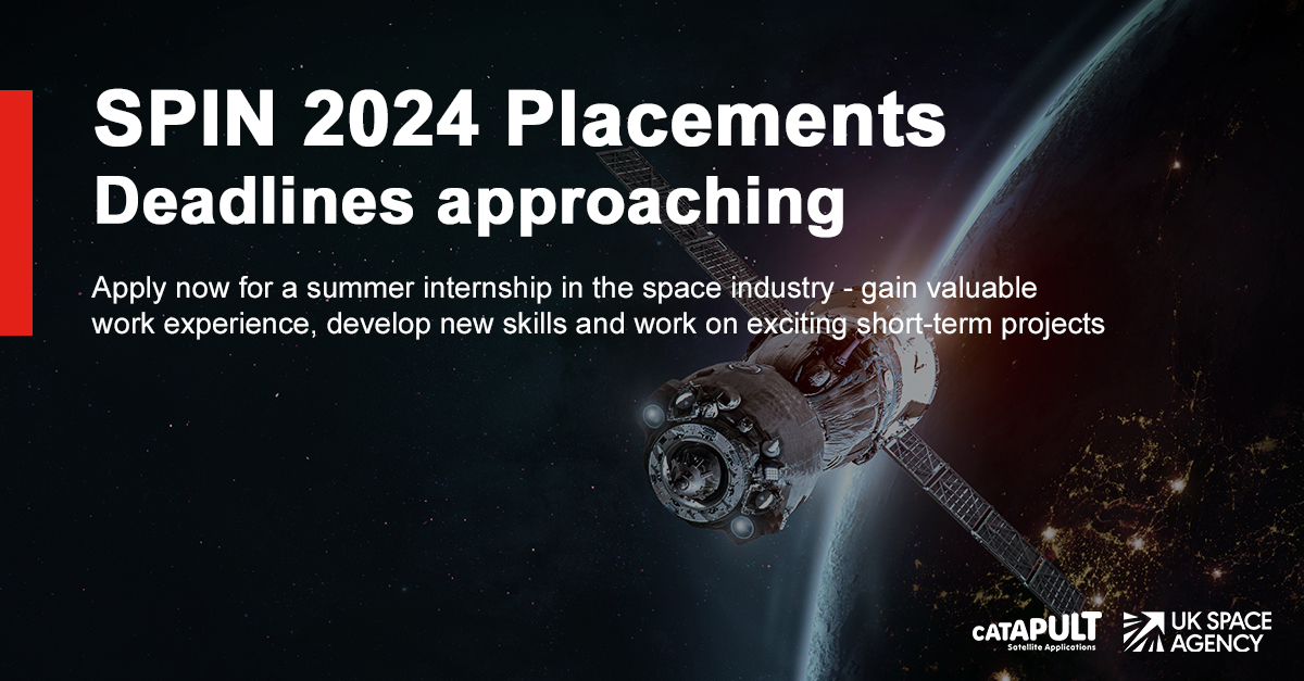 We've got 23 incredible #SPIN placements closing this week! SPIN placements are a unique opportunity for uni students to develop technical experience, working with some of the best organisations in the space industry, during a paid summer internship: ow.ly/eoiP50QYuzC 🛰️