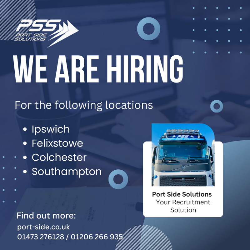 We're hiring in Ipswich, Felixstowe, Colchester & Southampton! Get in touch with us today at Port Side Solutions & embark on an exciting career journey.

01473 276128
01206 266935
Port-side.co.uk

#NowHiring #IpswichJobs #FelixstoweJobs #ColchesterJobs #LogisticsIndustry