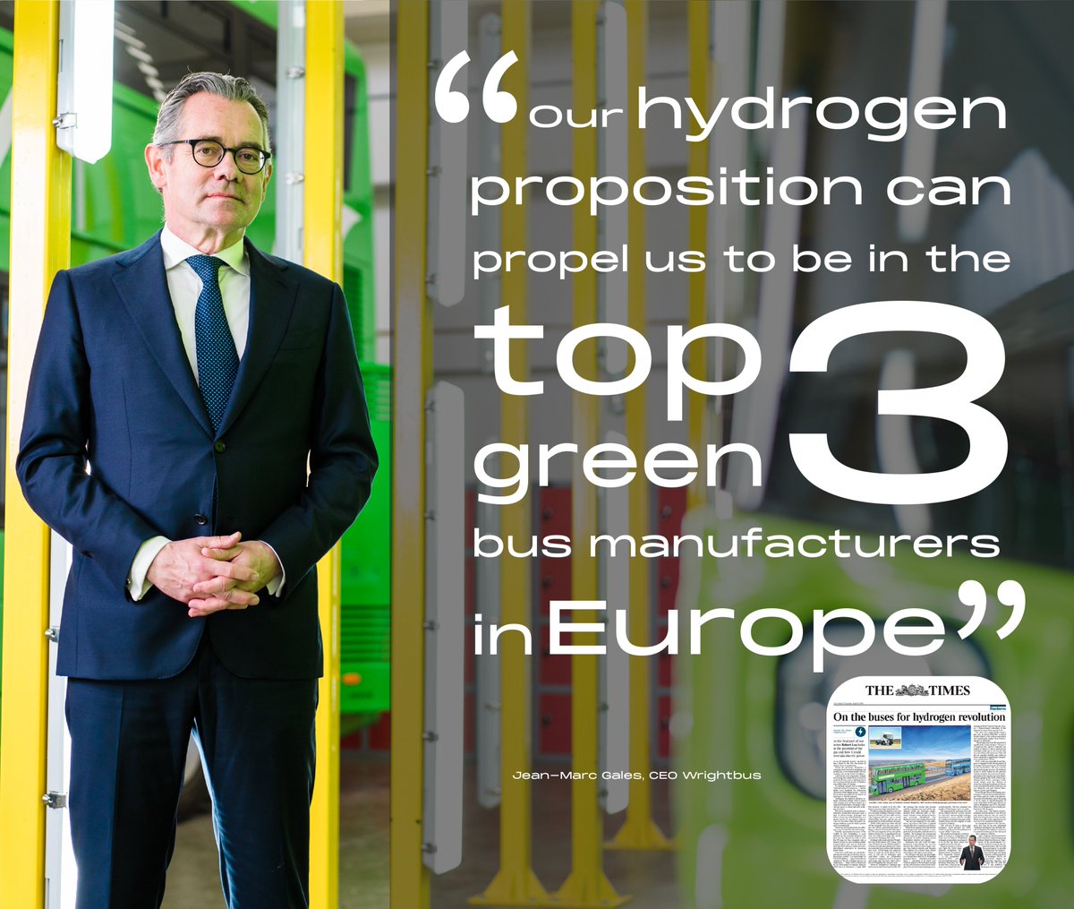 “Our hydrogen proposition can propel us to be in the top three green bus manufacturers in Europe” Jean-Marc Gales, @Wright_bus CEO

➡️ wrightbus.com/en-gb/on-the-b…

#Wrightbus #DrivingAGreenerFuture #Hydrogen #HydrogenBus #HydrogenInfrastructure #HydrogenEconomy #Decarbonisation