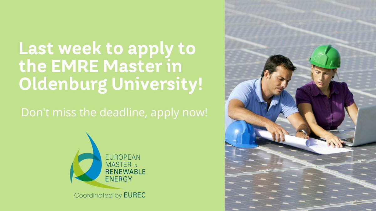 ⚠️Do you want to join the European Master in #RenewableEnergy and study in Germany during the core semester? You can apply until 15 April to Oldenburg University. Apply now! 👉master.eurec.be/how-to-apply/