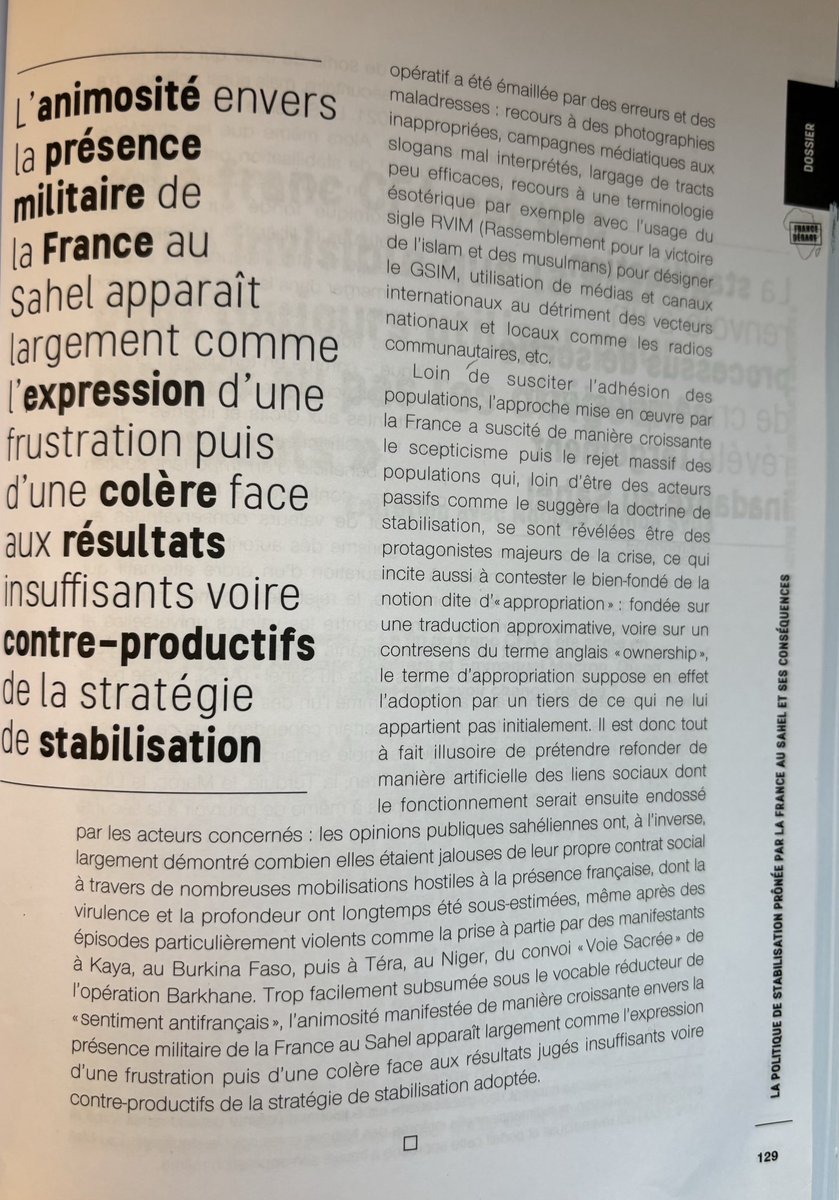 Mon article “la politique de stabilisation prônée par la France au Sahel et ses conséquences “ est paru dans “Afrique : un sentiment anti français ?” La Revue internationale et stratégique ➡️cutt.ly/Kw8dKuBu E-book➡️cutt.ly/Cw8dKkqb Cairn➡️cutt.ly/1w8dKUFe