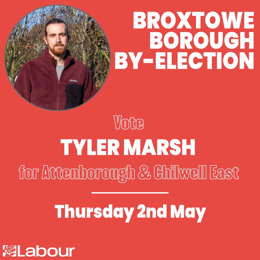 Get your campaigning boots on, we have a by-election to win! We are thrilled here at Broxtowe Labour to announce that @TMarsh05 is our chosen candidate. Tyler is a trade unionist,works for the Environment Agency & is a v progressive, v active member of our team ✊ May 2nd 🗳