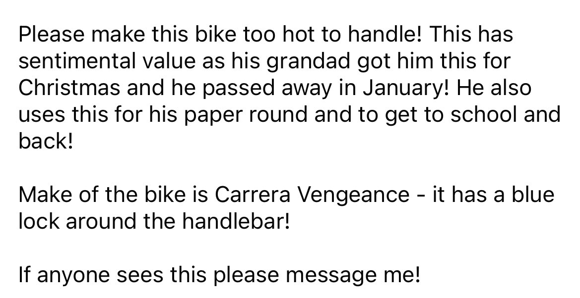 Nicola__Jane__'s tweet photo. *STOLEN*

My son has had his bike stolen this morning outside Morrisons Daily (McColls) on Plymyard Avenue, Eastham , Wirral at approximately 7.30am this morning (Monday 8th April) https://t.co/kU2G8gWp7G