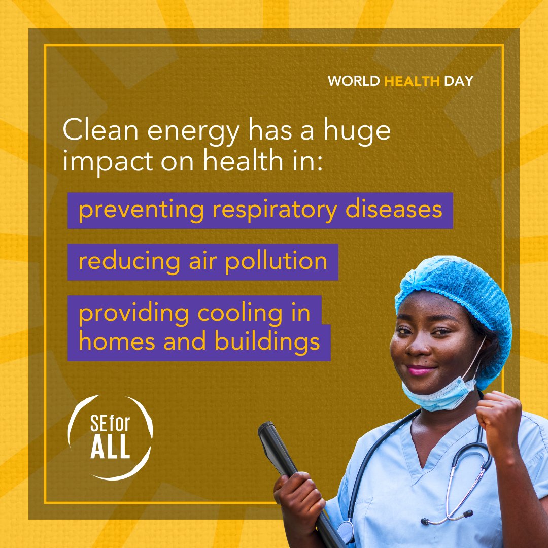 As we continue to mark #WorldHealthDay it is important to highlight that #cleanenergy can help prevent indoor air pollution that causes deadly respiratory diseases. It also helps avail sustainable #cooling for homes and buildings, in a rapidly warming world! #WorldHealthDay2024