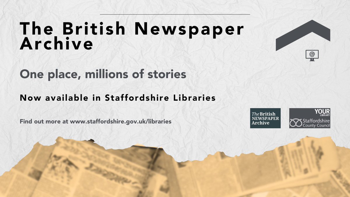 Discover history as it happened with over 50 million pages in historical local and national newspapers. One place, millions of stories now available in Staffordshire Libraries via our public access PCs. Find out more here: bit.ly/Freeonlinereso……