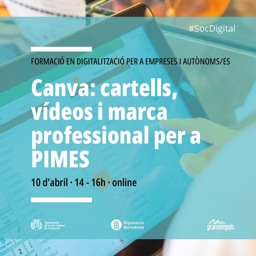 🖥️També dimecres, t’expliquem com treure profit de Canva, el web per fer productes de disseny gràfic, amb la formació del #SocDigital «Canva: cartells, vídeos i marca professional per a pimes». S’hi impartirà en format online (de 14 a 16 h) i cal inscripció al nostre web o app.