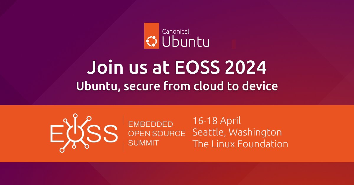 Canonical will be at Embedded Open Source Summit 2024, hosted by @linuxfoundation! 🕹️ Come and talk to our team to find out how we can support your technology stack with unparalleled security. Learn about Ubuntu for IoT: ubuntu.com/internet-of-th… #EOSS2024 #UbuntuCore #IoT