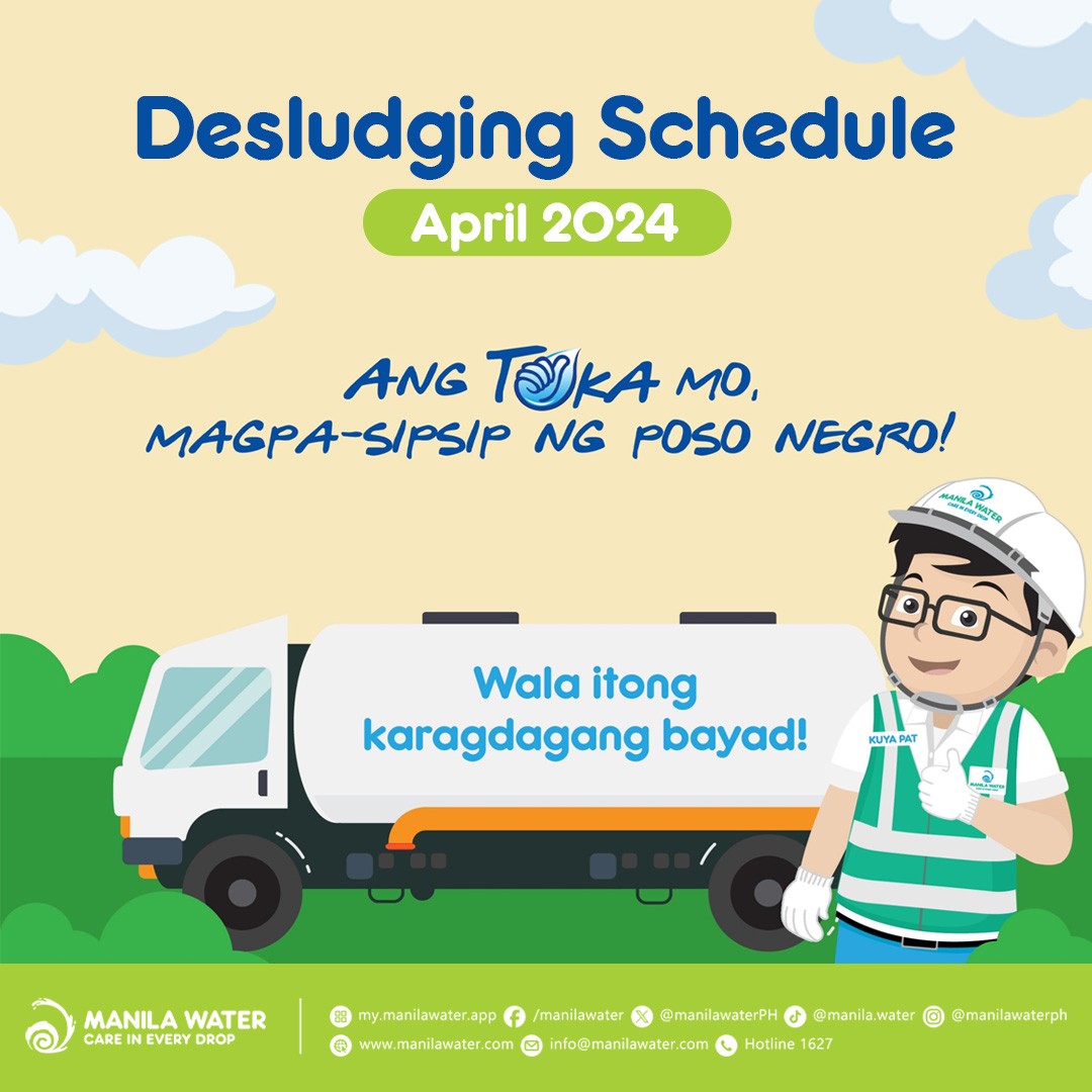 bsapasig's tweet photo. Avail of @manilawaterph DESLUDGING SERVICES, mga kabarangay! π¦ Magsisimula ang census sa @bsapasig this month of April. ππ» Let's take advantage of this service para masigurado ang kalinisan at kaligtasan sa ating komunidad. β
#TokaTokaTayo #BSAxManilaWater #BSACollabs https://t.co/d81e7LfK9N