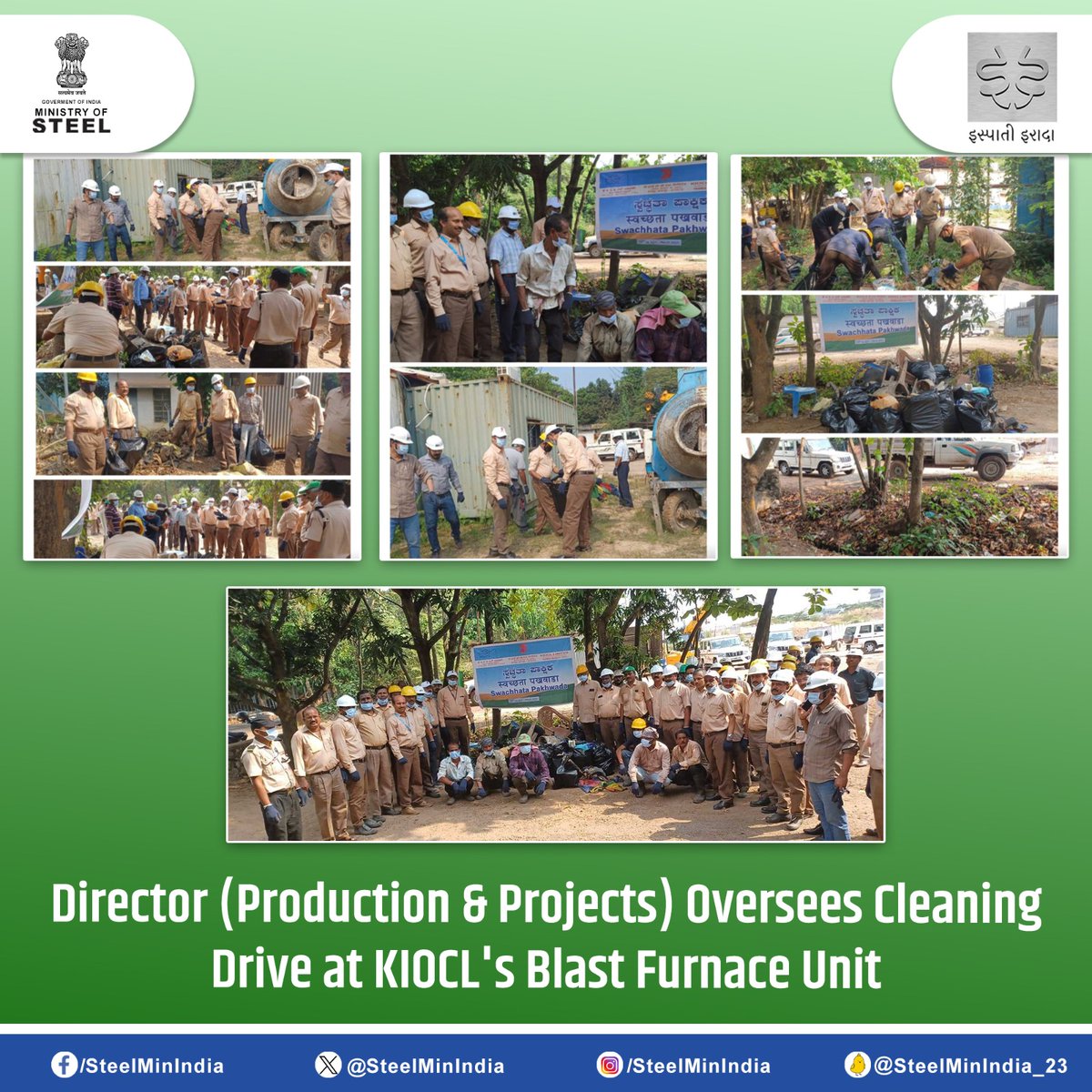 #KIOCL's Director (Production & Projects) leads cleaning efforts in front of CPP opposite the Coke Oven Site, emphasizing the company's commitment to cleanliness and maintenance.

#CleanUpDrive #SwachhataPakhwada