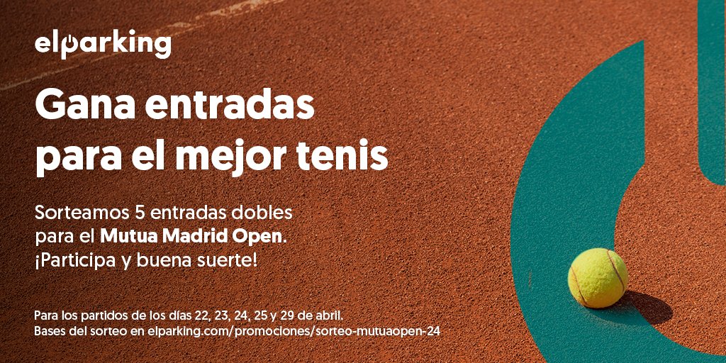 Participa en nuestro #sorteo de 5 entradas dobles para el @MutuaMadridOpen ¡y no te pierdas la #fiesta del #tenis!

1️⃣Síguenos si no lo haces ;)
2️⃣Haz RT a este post
3️⃣Menciona con #MMOPEN24ELPARKING con quién te gustaría disfrutar este regalo

#MMOPEN #MMOPEN24 #Madrid