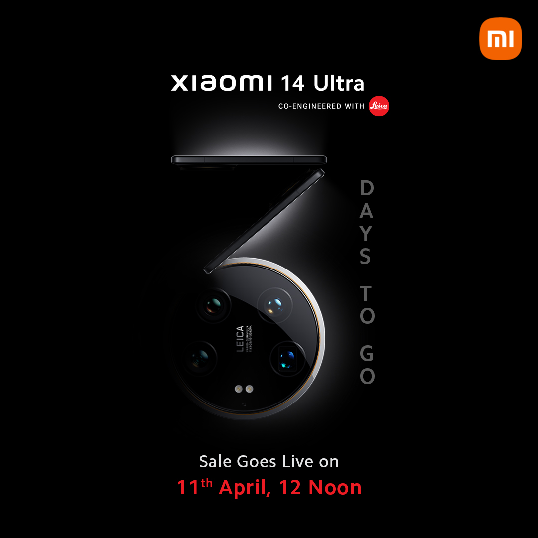 Countdown to greatness! Just 3 days until the #Xiaomi14Ultra sale. Prepare to witness a photography revolution with specs that'll ignite your creativity. Get ready to capture moments like never before! 📸🔥 Know more: bit.ly/Xiaomi14Ultra #SeeItInNewLight