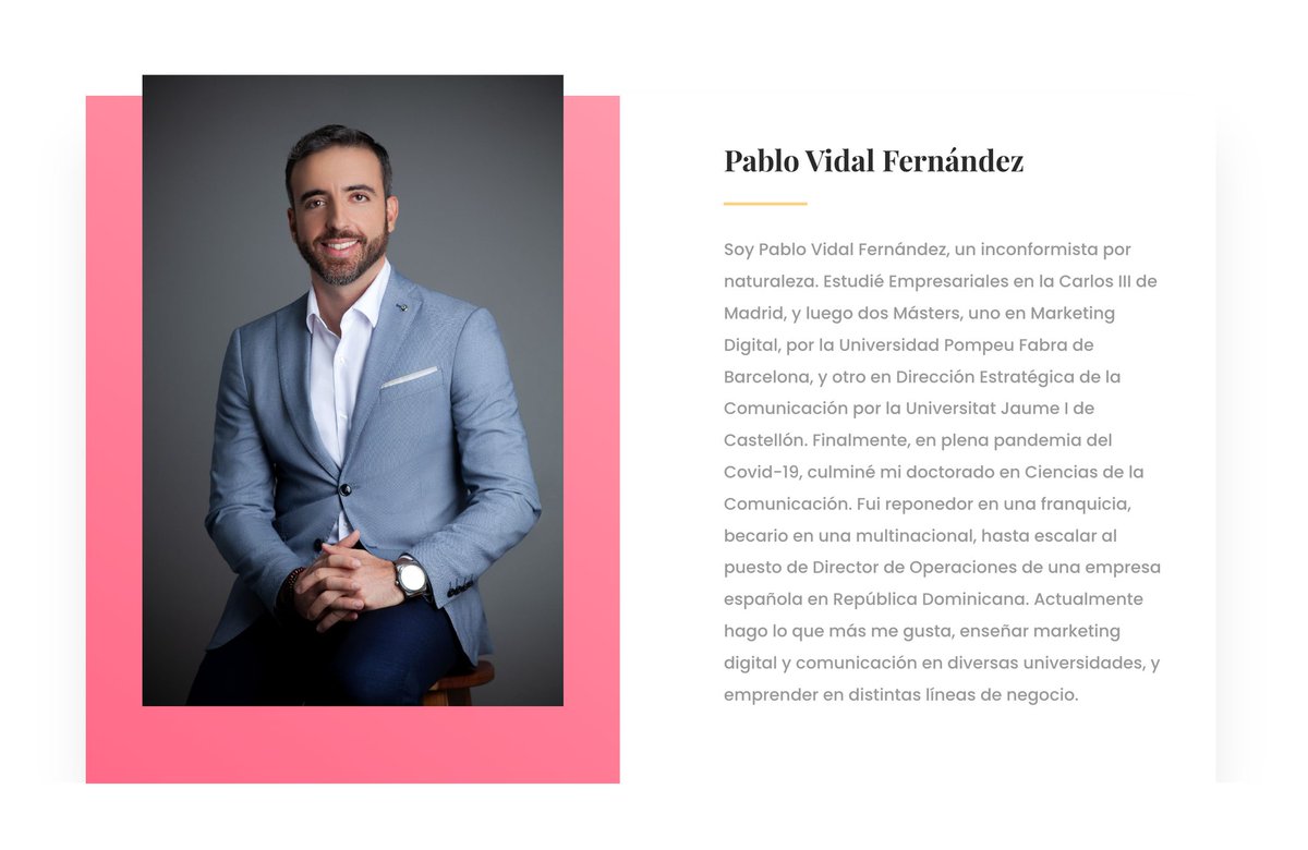 MasterComUJI's tweet image. 😃 @pablovidalmkt, experto en marca personal, impartirá el Curso de Marca Personal para Comunicadores de nuestro Máster en la @UJIuniversitat 

👏🏼 ¡Aprovecha esta oportunidad de mejorar tu carrera!

ℹ️ Más info. y matrícula en 👉🏼
mastercomunicacion.uji.es/tallermarcaper…