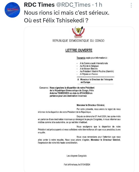 A QUEL ÉTRANGER EST PARTI FELIX TSHISEKEDI  ? UN VRAI FEUILLETON AUTOUR D'UNE DESTINATION MYSTÈRE DE FELIX TSHISEKEDI !? GKoOf9FXEAE7x3O?format=jpg&name=small