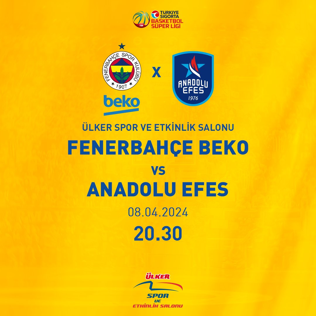 🏀 Maç günü! 🏆 @basketsuperligi 26. Hafta Fenerbahçe Beko 🆚 Anadolu Efes 🕣 20.30