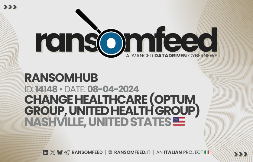 🚨 Change Healthcare (OPTUM Group)
🌍 ransomfeed.it/index.php?page…

⚠️ UPDATE on @changehealthcare & ALPHV-Ransomhub presumptive rebrand in thread, read now!

#ransomfeed #security #infosec