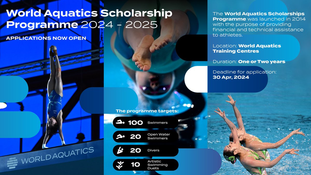 🏊‍♂️🏊World Aquatics athlete scholarship programme is back! Applications are now open🤩 #development More info - worldaquatics.com/development/pr…