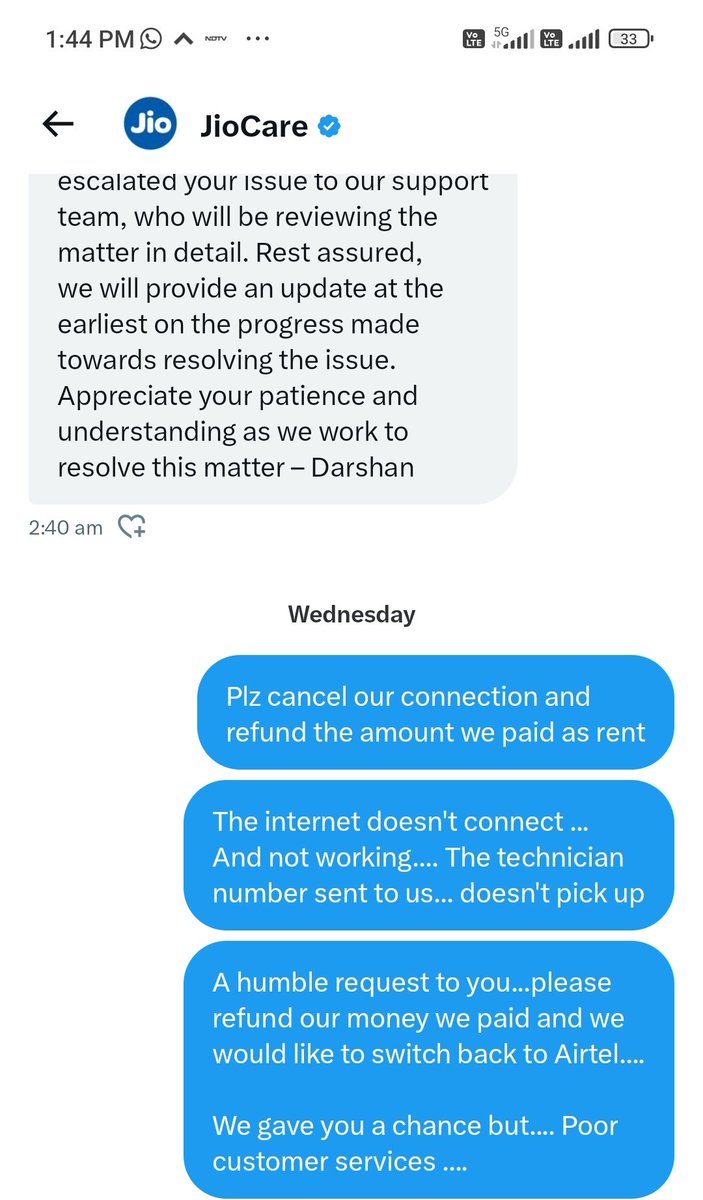 deepthi_Ashwin's tweet photo. @JioCare Shame less people....I sent you a personal message but no response...u guys like to be shamed here...

We have a complaint...no one came...but you guys are showing it as close ..
Shame on that Ambani fellow.. #NationalShame

We should take you guys to court...for cheating people https://t.co/aPqLmsVPTh