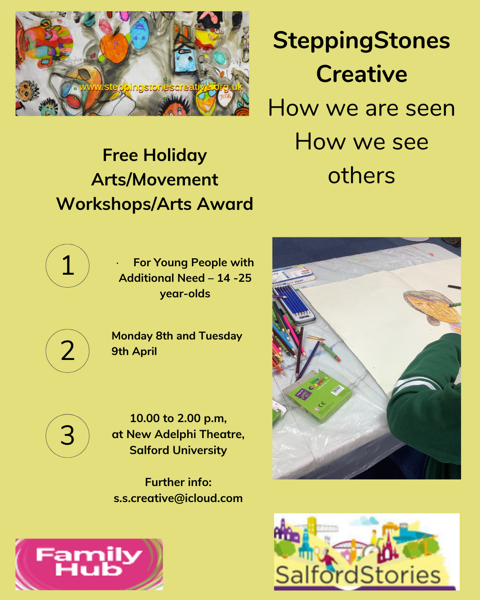 Take a look at this workshop: 'How we are seen, how we see others' with Steppingstones Creative taking place today and tomorrow 10am-2pm!🌟 If you're looking for an activity this half term, take a look at our noticeboard here: lght.ly/nnf3ngg