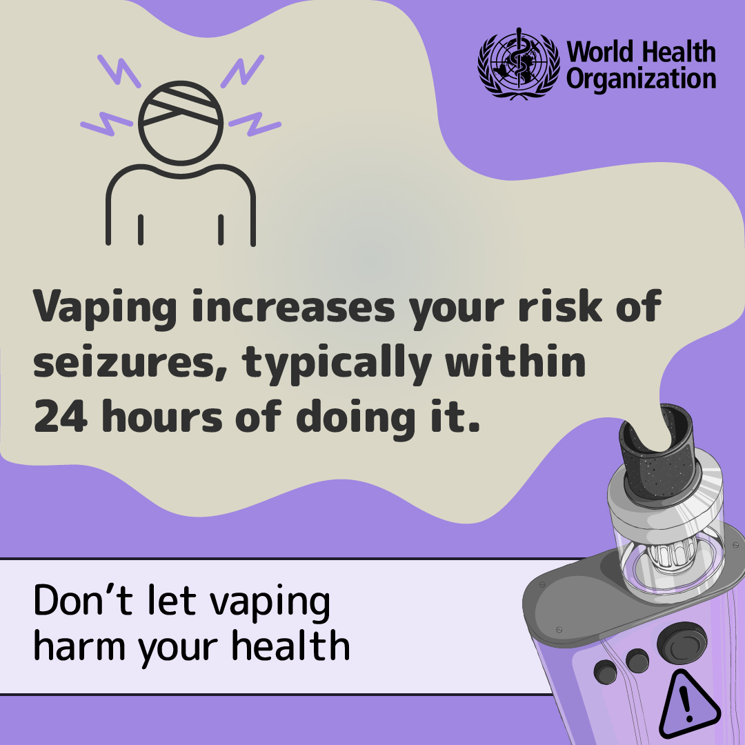 Vaping increases your risk of seizures, typically within 24 hours of doing it. Don’t let #vaping harm your health.