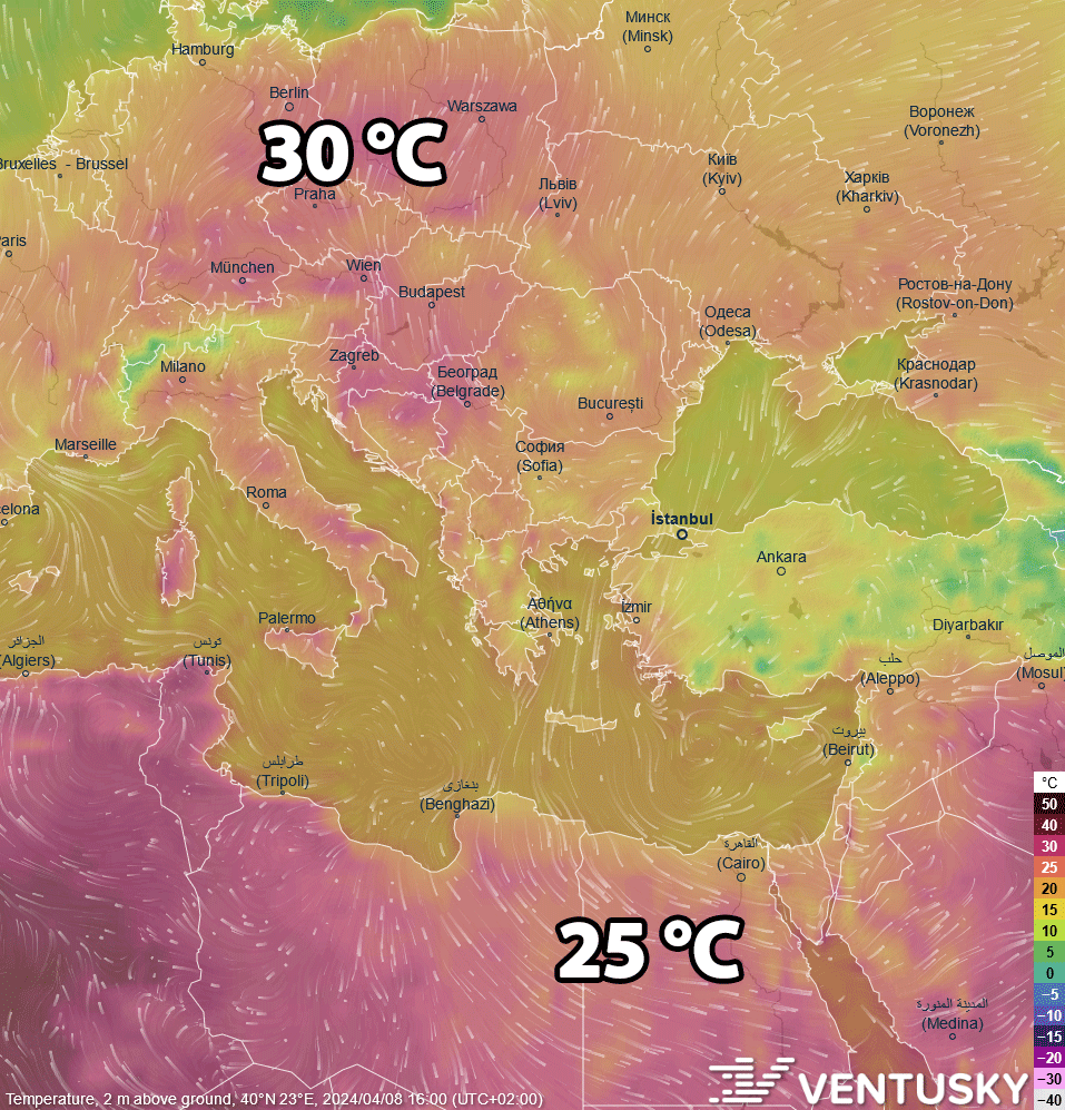 Central Europe will be warmer than the Sahara in Egypt this afternoon. Central Europe is currently experiencing exceptionally high temperatures that are breaking records: ventusky.com/?p=50.95;15.86… 🏜️😳
