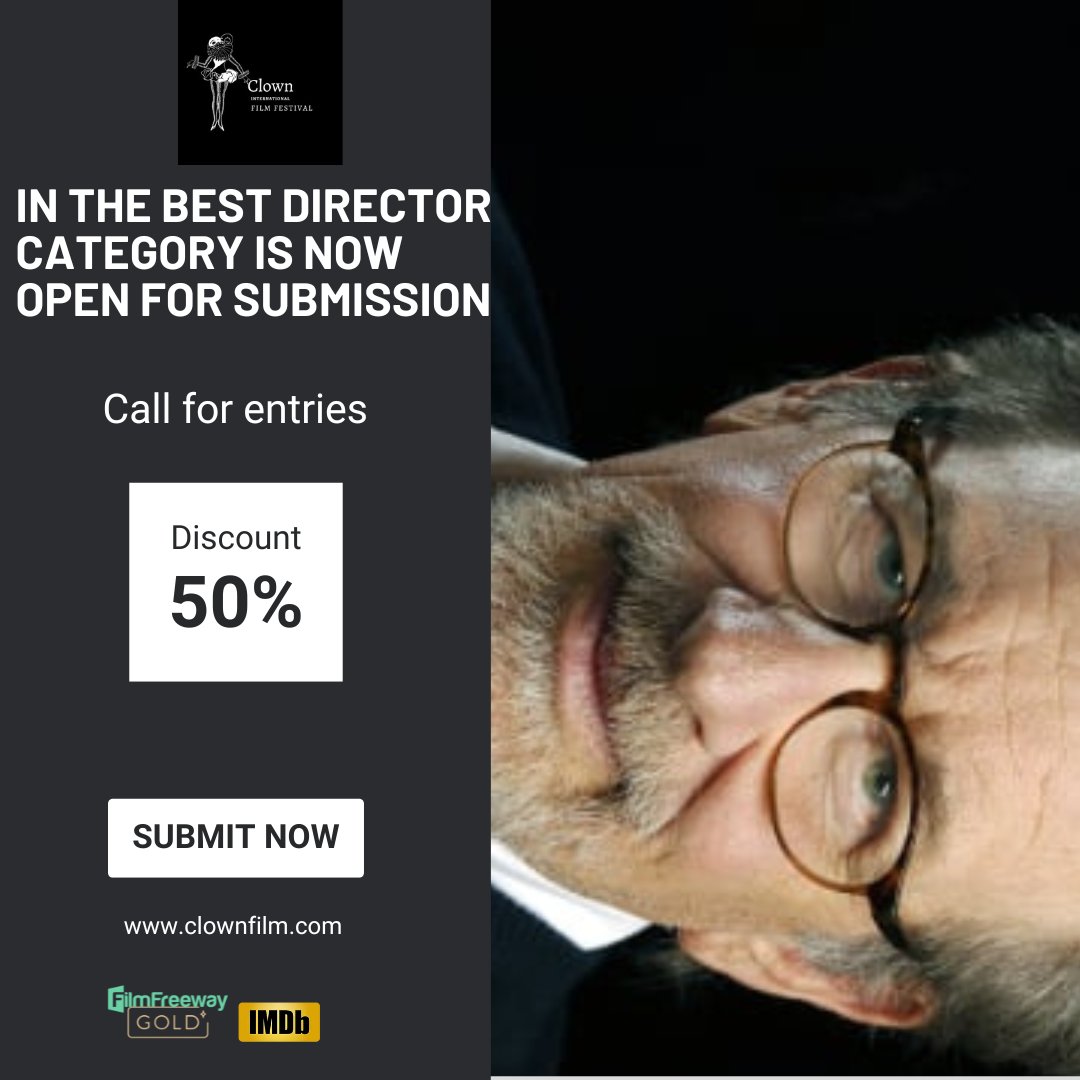 The submission for the Best Director category is now open. Discount code: CLOWN50 Submit your project via filmfrreeway #project #imdb #filmfreeway #submission #filmfestival #moviesdirector #director