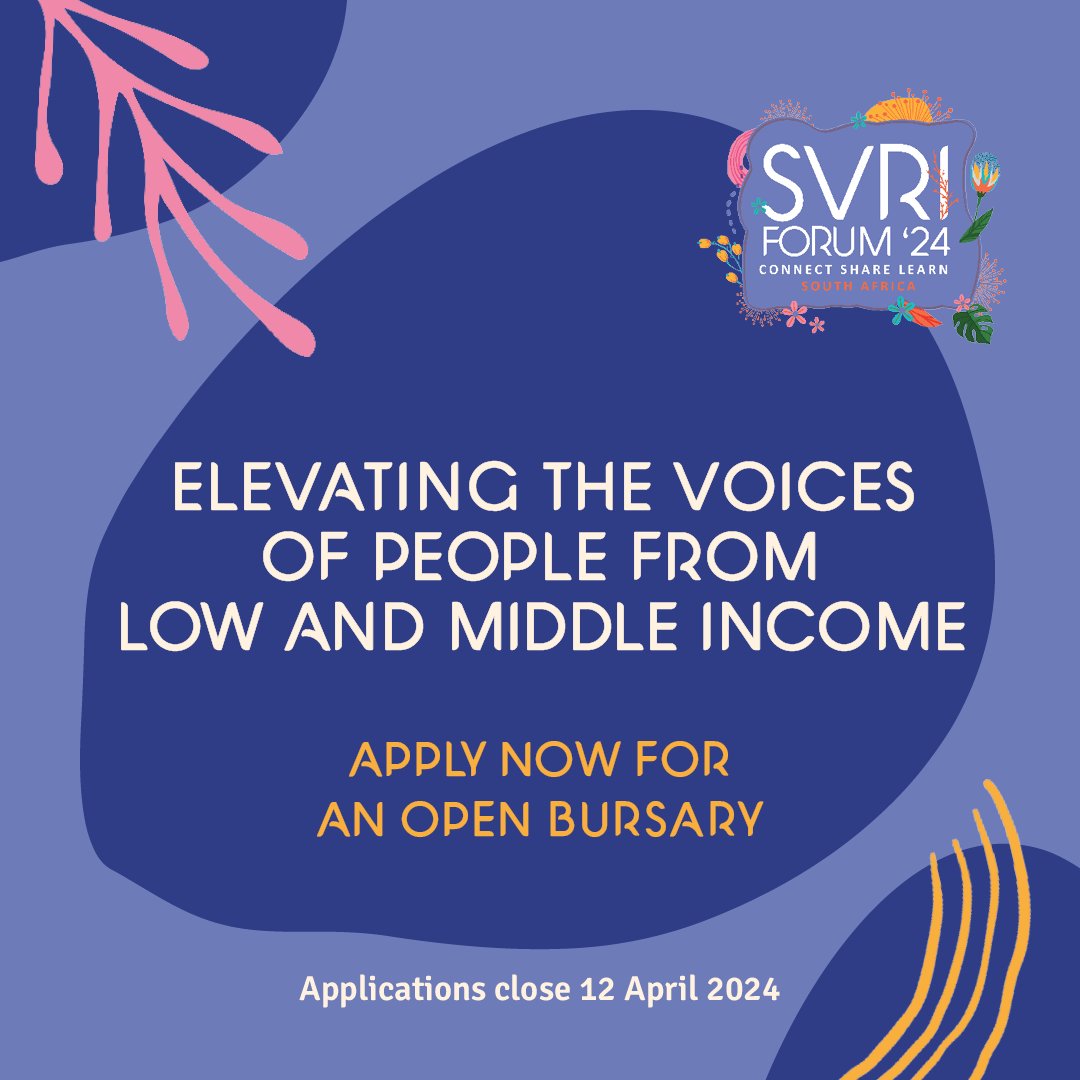 Apply for the #SVRIForum24 Young Professionals Programme Bursary which aims to equip the next generation of researchers and practitioners to undertake high quality research and programming on #VAW & #VAC. Closing date: 12 April 2024, 11:59 SAST. 🔗svriforum2024.org/bursaries/