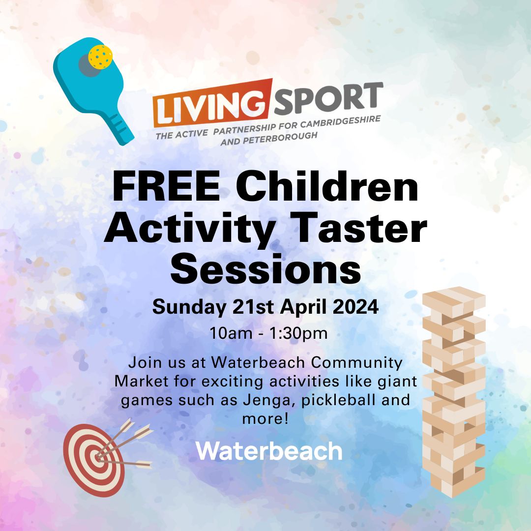 Save the date! 📢 Join us for a day filled with fun at our FREE Children Activity Taster Session at the Waterbeach Community Market at the Studio on the Barracks! Just turn up and let your children enjoy an adventure of thrilling activities and giant games🏓 @WaterbeachWB