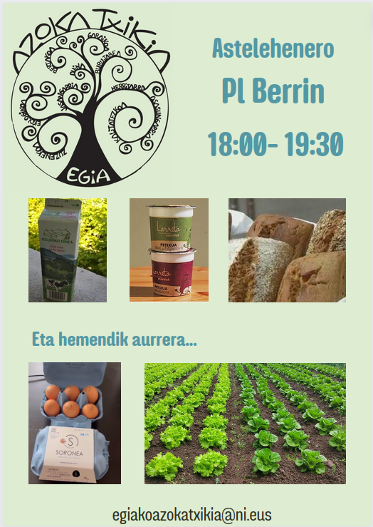 goraegia's tweet photo. {Gaur] Egiako Azoka Txikia
2024-04-08 18:00:00

Ekoizleei kalitatezko produktuak erosteko aukera.👇
https://t.co/6ofQrcZs4V

#Egiauzoa
#Egia https://t.co/fFdEI4jhR7