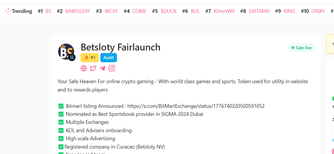 betsloty's tweet photo. #bstoken #betsloty #presale #solana Trending #1 on Pinksale Worldwide , Keep the hype Going ! @pinkecosystem 

Last Few Hrs. only🤠🤠
https://t.co/1EIFpaucAn https://t.co/QP14axd2Cq
