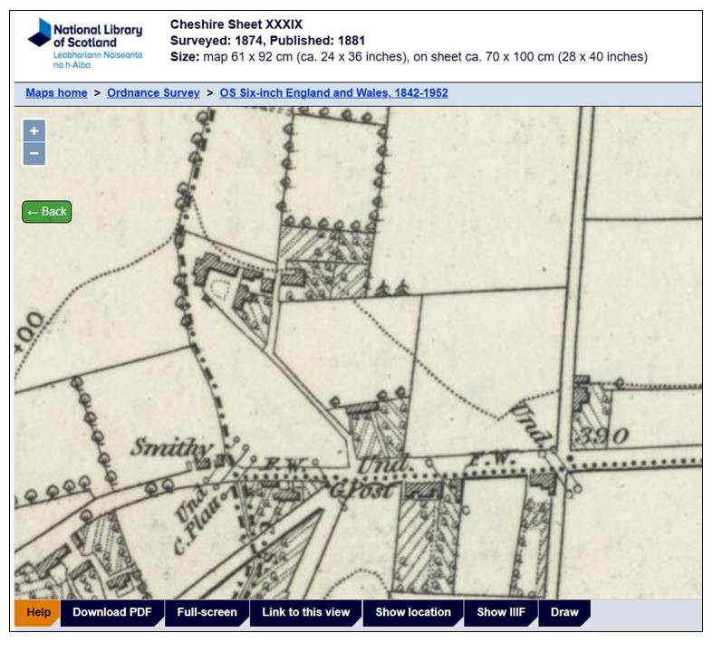 #MapMonday This section of the O/S map for 1874 shows the tiny settlement on the edge of the village at a higher level named Kelsall Hill. Just a pub, PO, Smithy, houses & cultivated fields. Now joined to the main village by new housing. #Map courtesy of @natlibscotmaps #maps