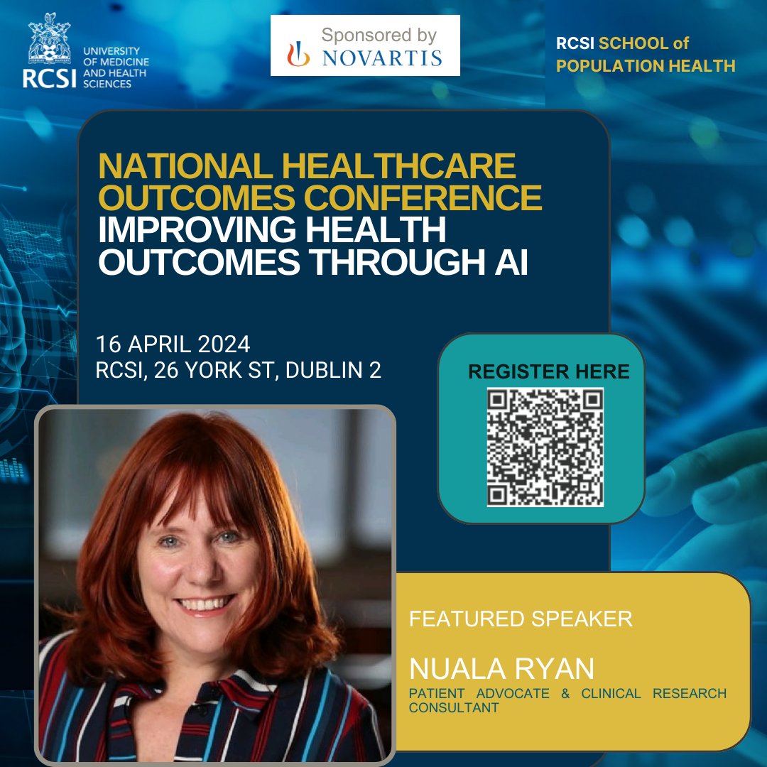 I will be speaking at the annual National Healthcare Outcomes Conference on April 16th in RCSI, 26 York St. The theme is 'Improving Health outcomes through AI' where I will be discussing Patient Experiences, questions and concerns.
#NHOC2024 #HORC #RCSI #NCBRS