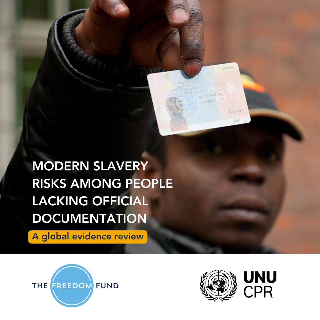 An estimated 850M people worldwide lack official documentation. Today @UNUCPR & @Freedom_Fund launch groundbreaking research examining how lacking access to official documents can lead people to becoming trafficked and re-exploited. Read more! ⬇️ freedomfund.org/our-reports/cr…