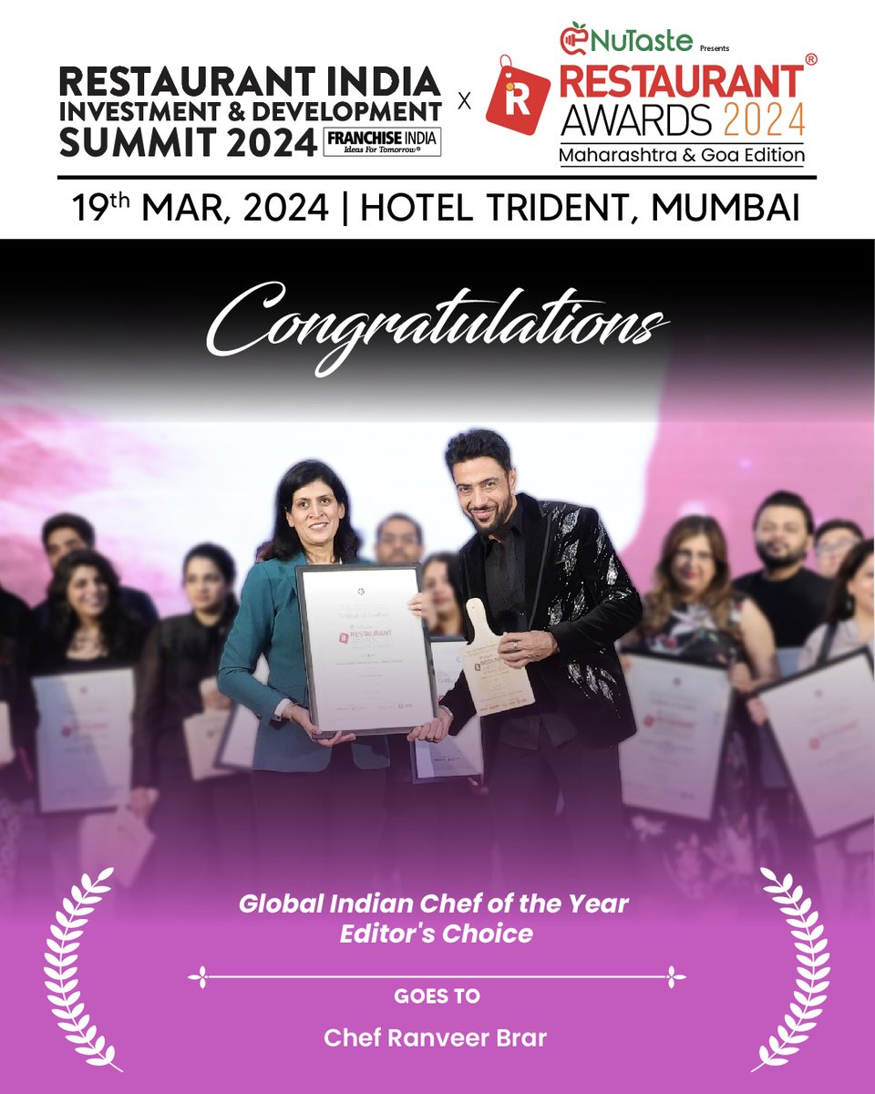 Congratulations Chef Ranveer Brar for winning the Best Global Indian Chef of the Year Editor's Choice at the Restaurant Awards 2024 Maharashtra & Goa Edition!

#RestaurantAwards2024 #ChefRanveerBrar #Foodpreneurs #Restaurateur #Hospitality