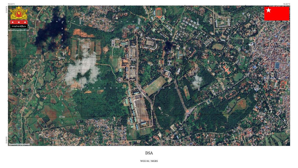 Today, in Pyinoolwin, Mandalay, People’s Defence Organization (Pa Ka Pha) attacked SAC's Defence Services Academy (DSA) with five 107 mm. Four hit near military barracks.