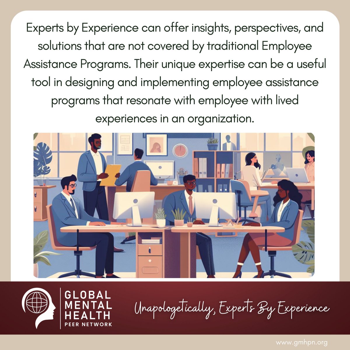 Experts by Experience can offer insights, perspectives, and solutions that are not covered by traditional Employee Assistance Programs. Support our work, make a donation via givengain.com/donate/cc/2249… #livedexperience #gmhpn_speakout #mentalhealth