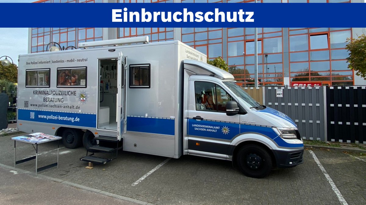 Am 08.04.2024 zwischen 10:00 und 14:00 Uhr steht unser Präventionsmobil in Braschwitz - Mägdeberge 1, 06188 Landsberg. Die Kollegen informieren kostenlos, mobil und neutral. Wir freuen uns auf Ihren Besuch! #Praevention #Polizei #Einbruch #Diebstahl