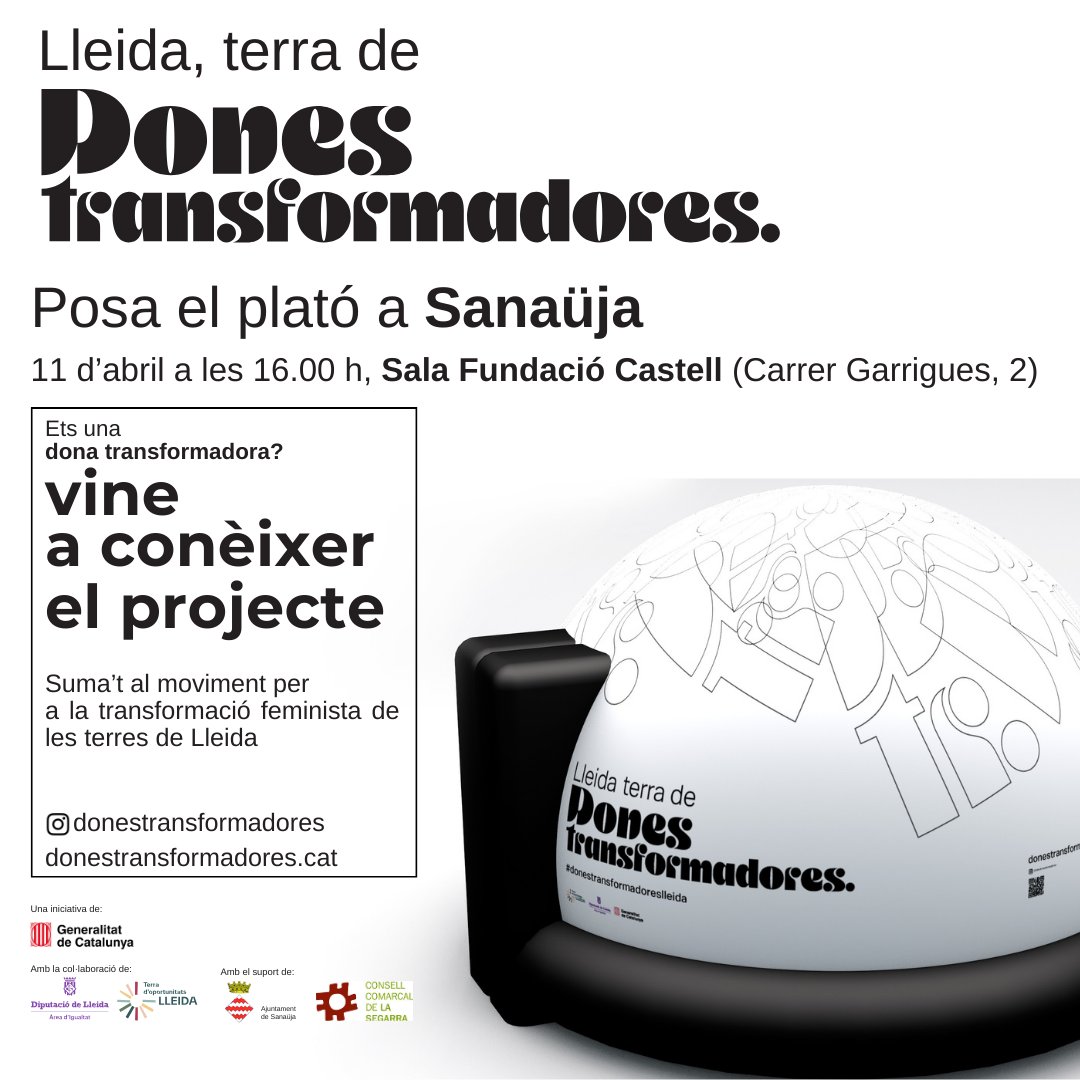 🟣 Dijous 11, reunim a les #donestransformadores de #LaSegarra

A partir de les 16h, fem un cercle de dones a #Sanaüja, amb la participació de la #consellera de @cultura_cat @natalia_garriga

T'hi vols unir? T'esperem a la Sala Fundació Castell de Sanaüja ⬇️