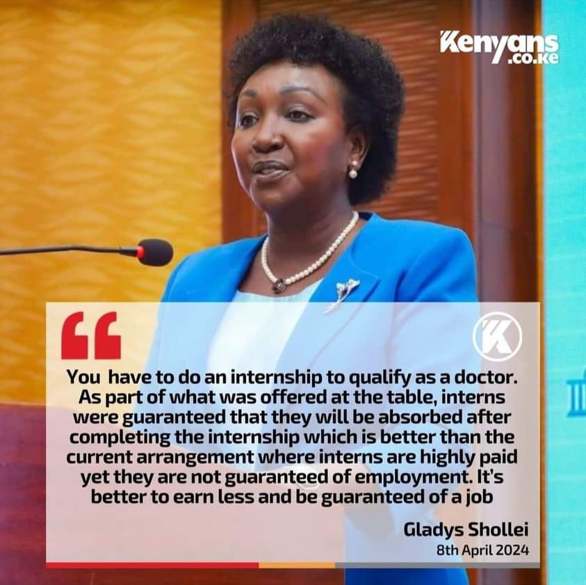 Stop the  lying openly to the public.Who is going to absorp these doctors post internship?The ones who did their internship many  years back (from 2017) are still unemployed .Stop the hypocrisy. 
#Implement2017CBA 
#DoctorsStrikeKE